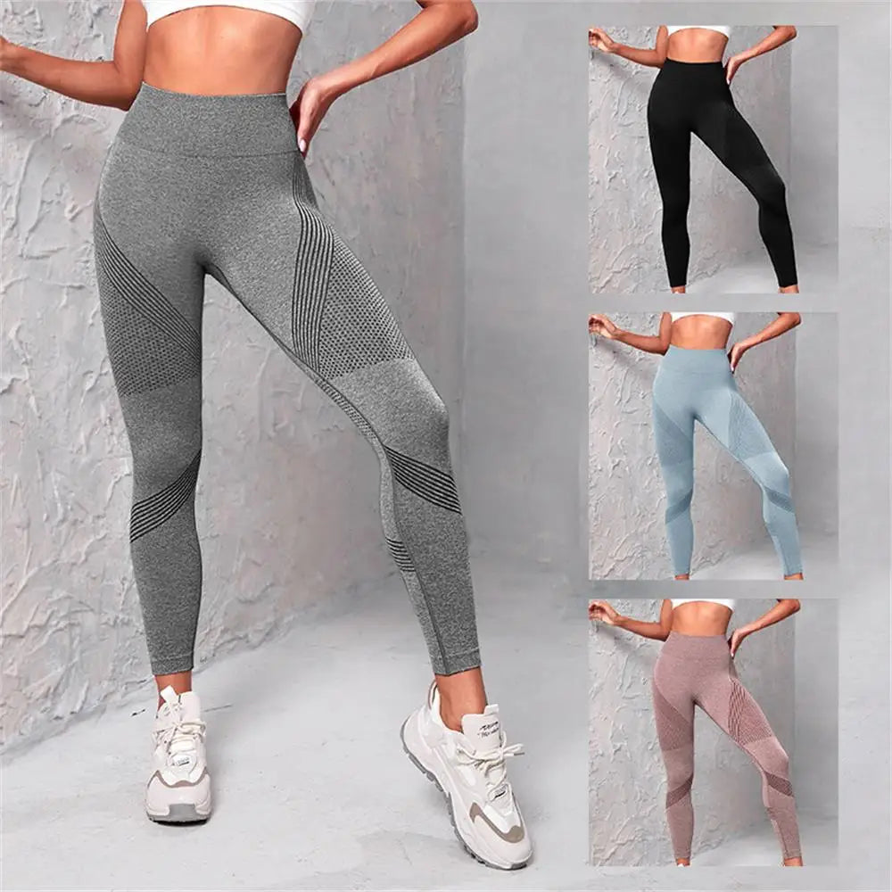 Knitted yoga wear, seamless hip-lifting sports pants, women's peach-buttock fitness pants, tight sports yoga breathable