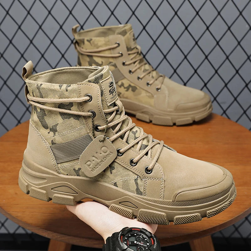 Military Boots for Men Autumn High Top Camouflage Desert Casual Flats Mens Boot Breathable Non Slip Work Shoes Zapatillas Hombre