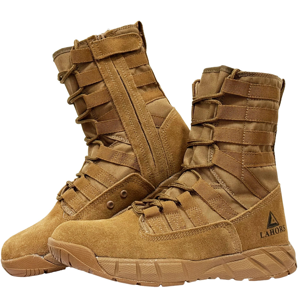 LAHORS Lightweight Suede Leather Tactical Combat Boots Men Outdoor Hiking Desert Army Shoes Breathable Male Ankle Boots Man made