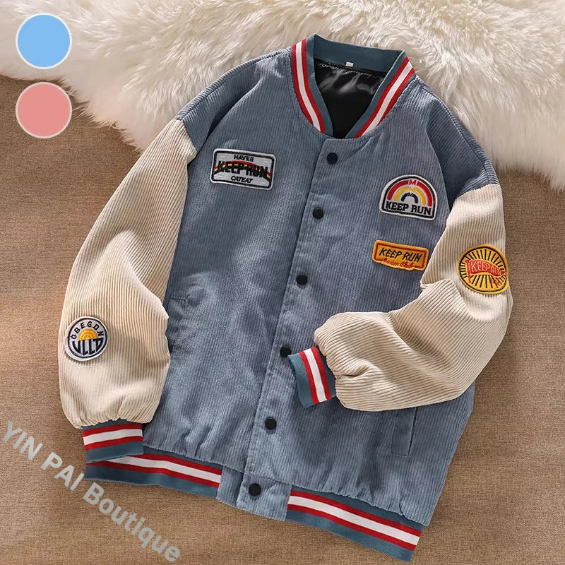 Men Baseball Jackets Spring Autumn New Embroidered Letters Corduroy Loose Coat Tracksuit Harajuku Retro Uniform Men's Clothing