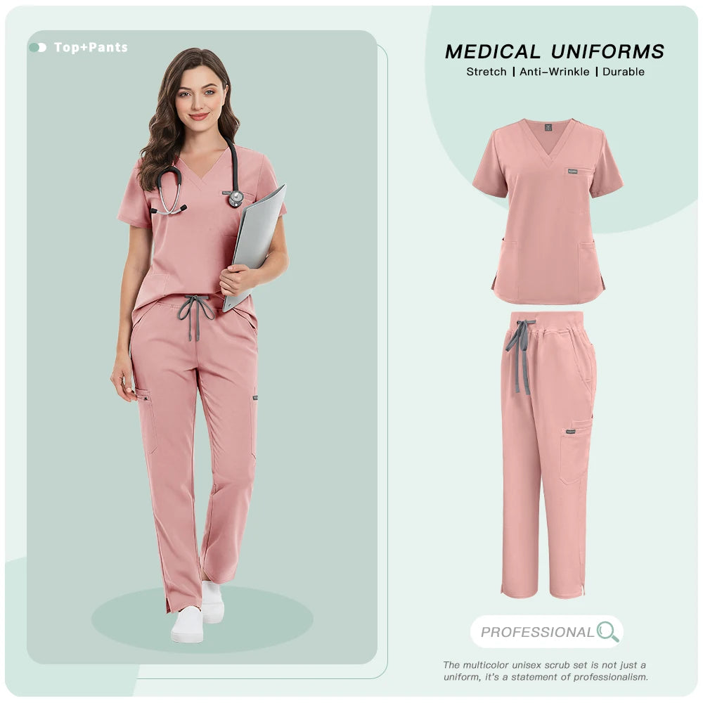 Unisex Hospital Doctor Workwear Medical Dentist Uniform Men Women Scrub Set Clinical Nursing Clothes Beauty Spa Costume Top Pant