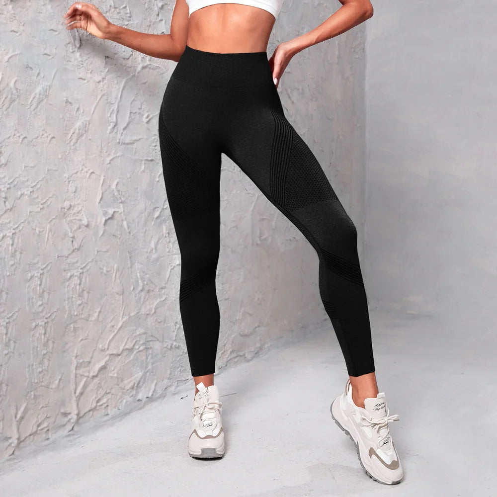 Knitted yoga wear, seamless hip-lifting sports pants, women's peach-buttock fitness pants, tight sports yoga breathable