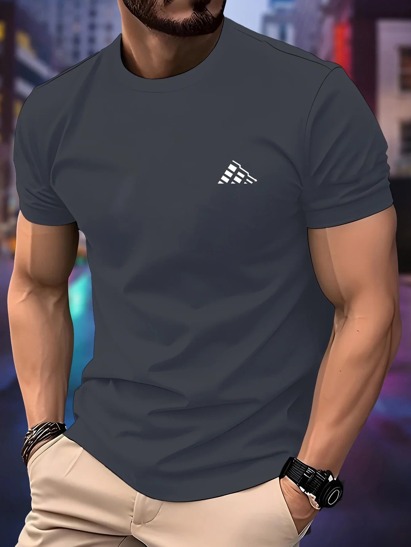 New Men‘s Running T-shirt Spring / Summer Thin Top Trend curve printing Quick Dry Short Sleeve Breathable Fitness Sports T-shirt