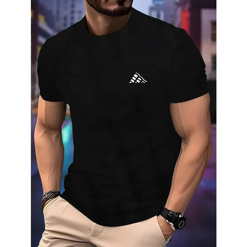 New Men‘s Running T-shirt Spring / Summer Thin Top Trend curve printing Quick Dry Short Sleeve Breathable Fitness Sports T-shirt