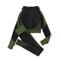2/3Pcs Women Yoga Suit Seamless Knitted Yoga Pants Leggings Clothing Zipper Long Sleeve Crop Top Fitness Wear Sportswear Gym Set