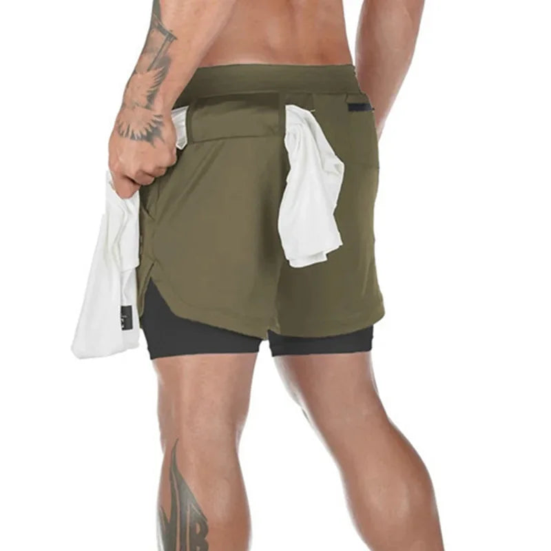 Running Shorts Men Breathable Gyms Bodybuilding Workout Shorts Double Layer Beach Summer Shorts Male Fitness 2 In 1 Sport Shorts