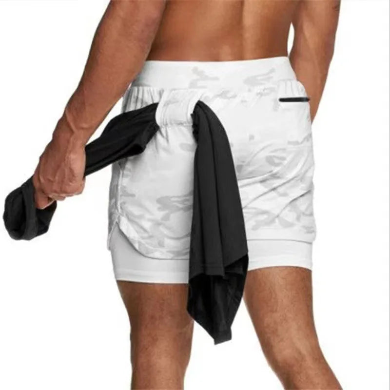 Running Shorts Men Breathable Gyms Bodybuilding Workout Shorts Double Layer Beach Summer Shorts Male Fitness 2 In 1 Sport Shorts