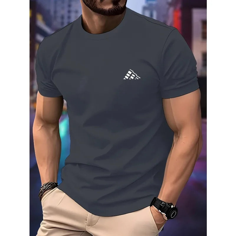 New Men‘s Running T-shirt Spring / Summer Thin Top Trend curve printing Quick Dry Short Sleeve Breathable Fitness Sports T-shirt