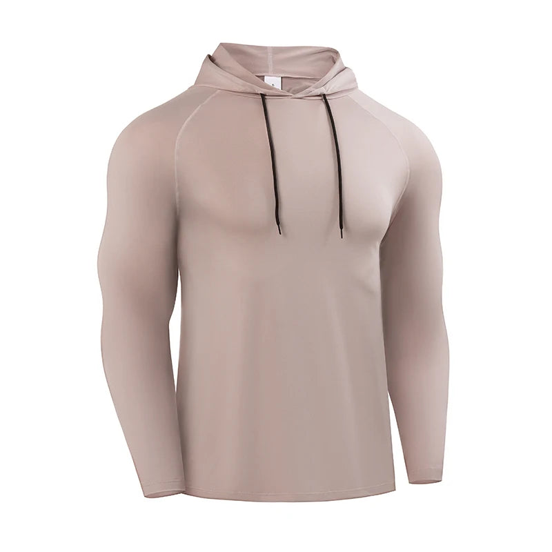Running Long Sleeve T Shirt Men Sportswear Hooded T-shirt Elastic Jersey Gym Fitness Male Tops Tee Training Sport Tracksuit Men