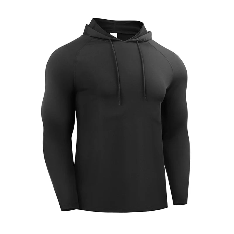 Running Long Sleeve T Shirt Men Sportswear Hooded T-shirt Elastic Jersey Gym Fitness Male Tops Tee Training Sport Tracksuit Men