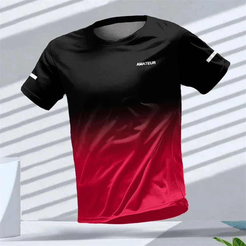 Men's T-shirt Outdoor Sports Running T-shirts Letter Gradient Pattern 3D Printing T Shirts Quick Drying Short Sleeve Unisex Top