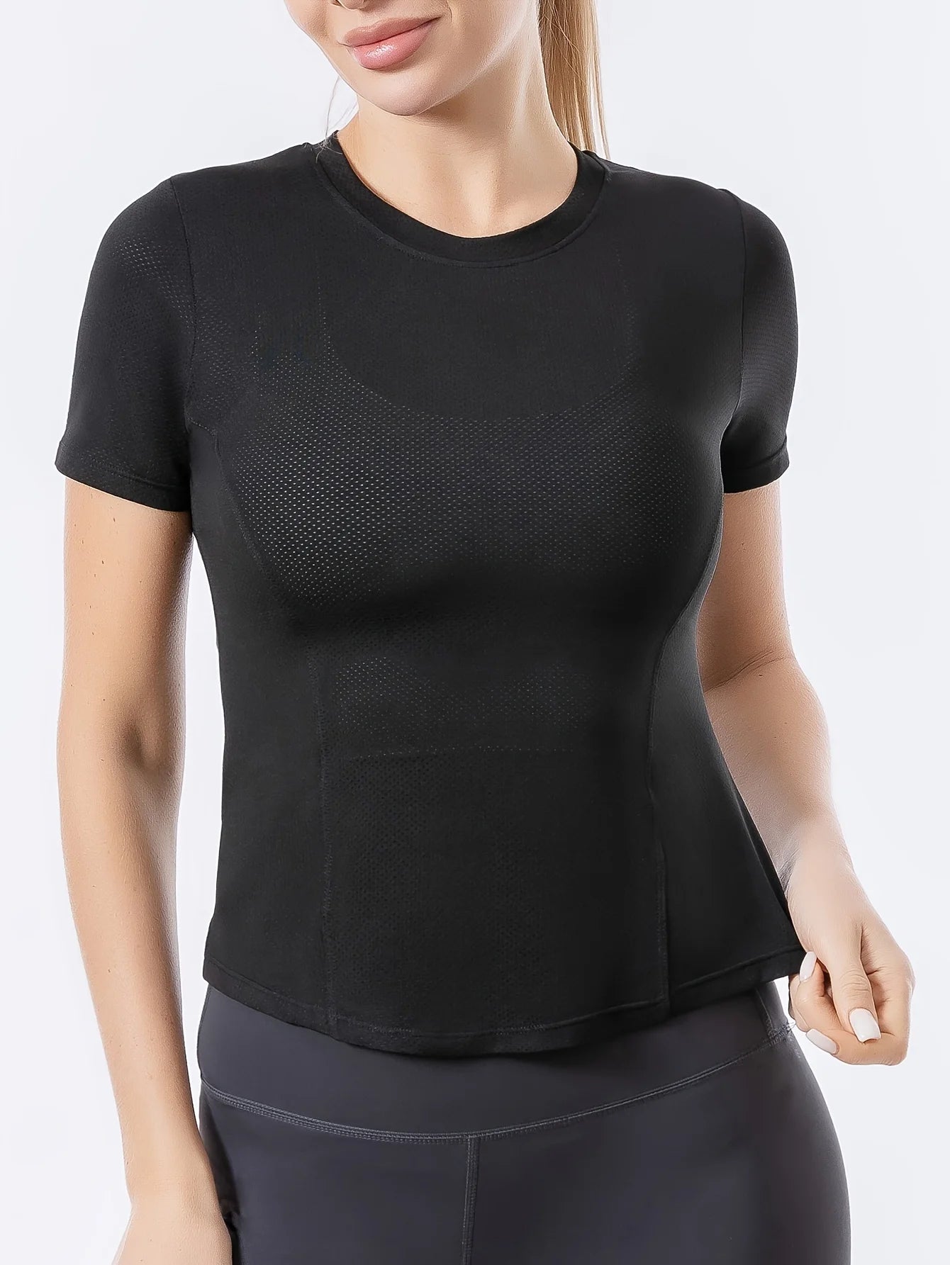 Yoga wear women spring/summer nude mesh breathable quick drying clothes running fitness short sleeve T-shirt sports wear yoga to