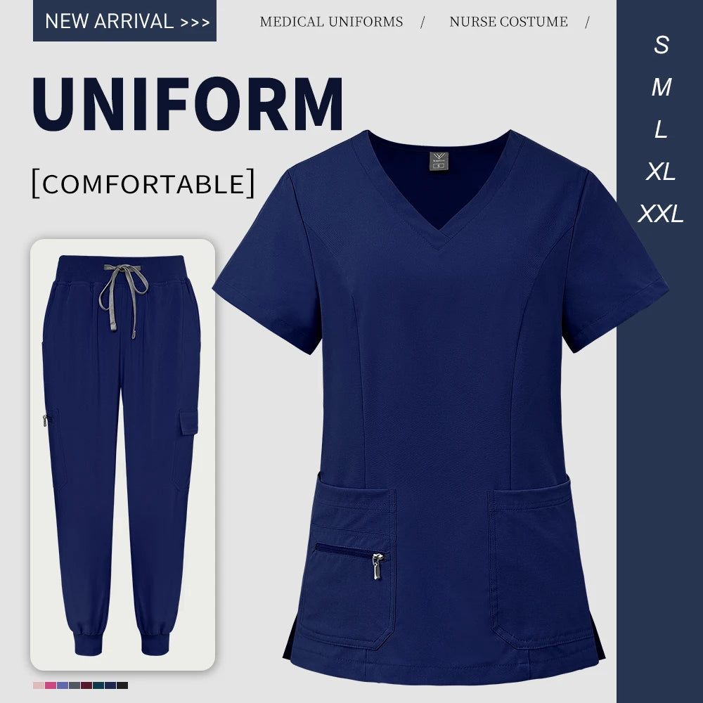 Scrubs Uniforms Short V Neck Sleeve Top Pants Sets Uniform Solid Color Workwear Medical Men Women Working Suit Nurse Accessories