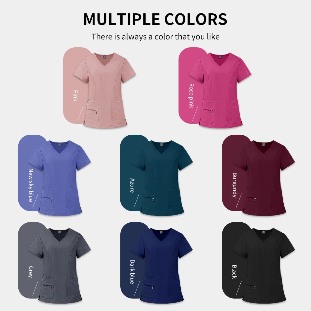 Scrubs Uniforms Short V Neck Sleeve Top Pants Sets Uniform Solid Color Workwear Medical Men Women Working Suit Nurse Accessories