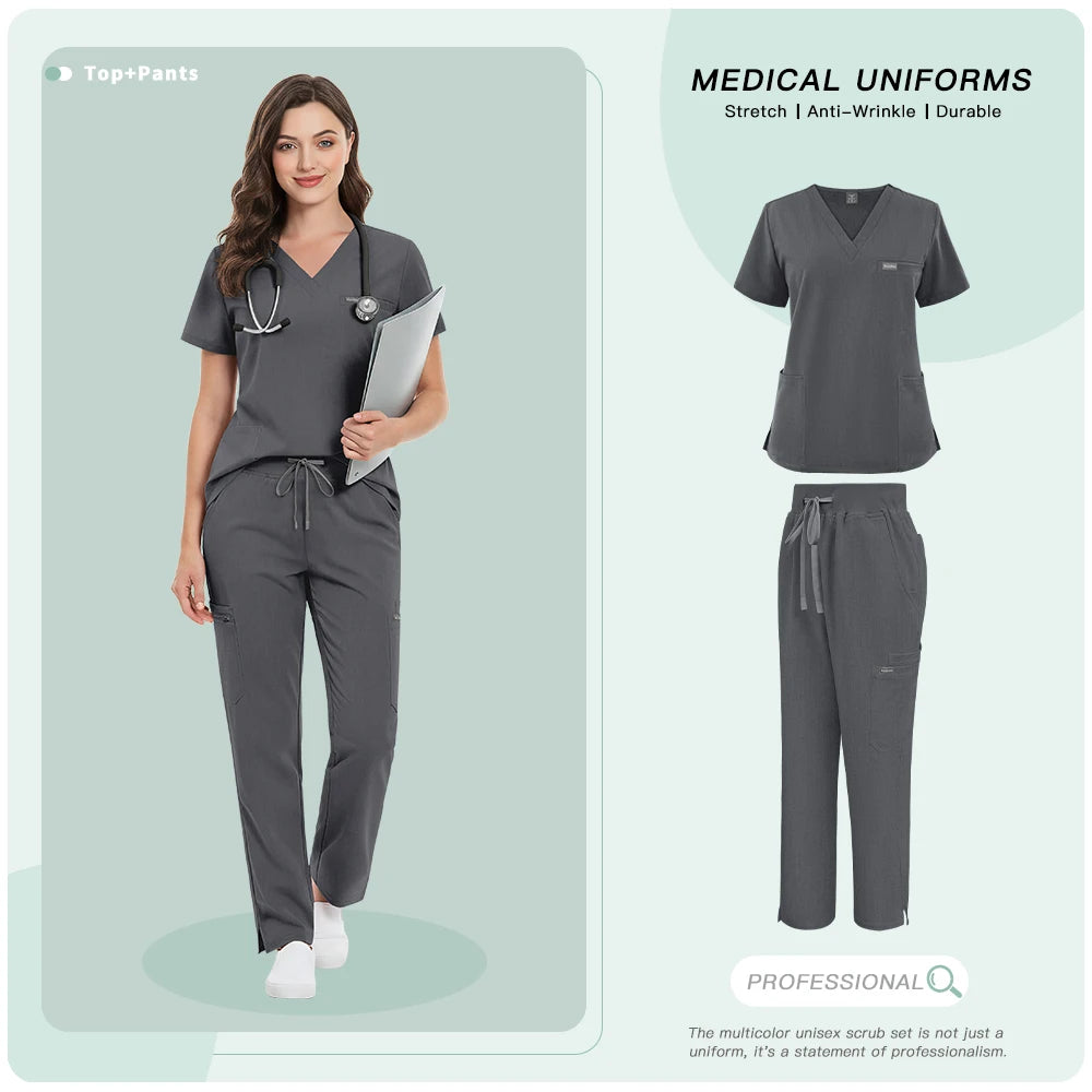 Unisex Hospital Doctor Workwear Medical Dentist Uniform Men Women Scrub Set Clinical Nursing Clothes Beauty Spa Costume Top Pant