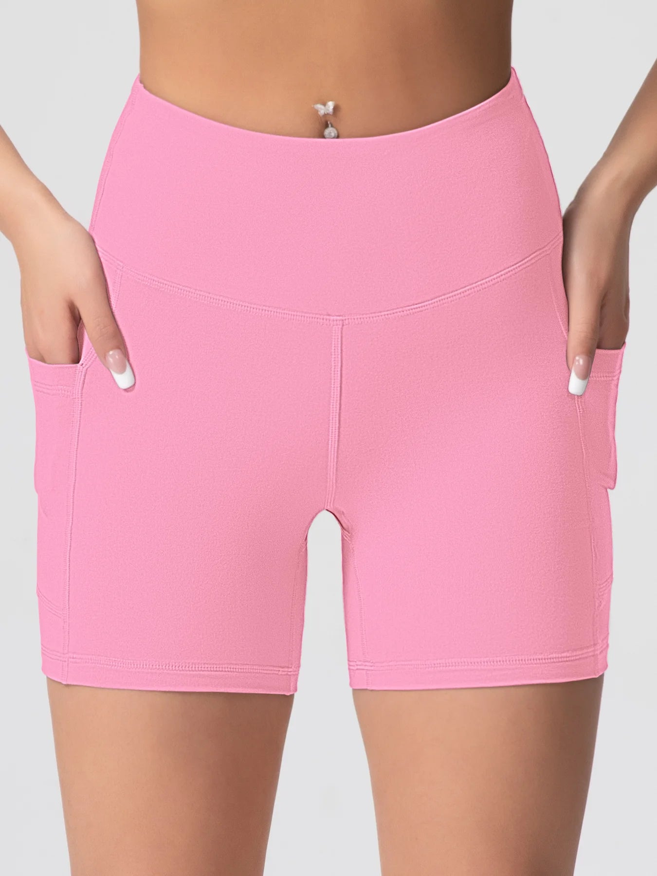 Solid Color Yoga Pants With Pockets Quick Drying High Waisted Gym Push Up Yoga Shorts for Woman Breathable Workout Fitness Shor