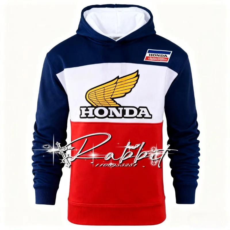 2025 New Autumn/Winter Outdoor Cycling Warm Hoodie Men's Honda Racing Team Fashion Street Motorcycle Racing Track Rider Hoodie