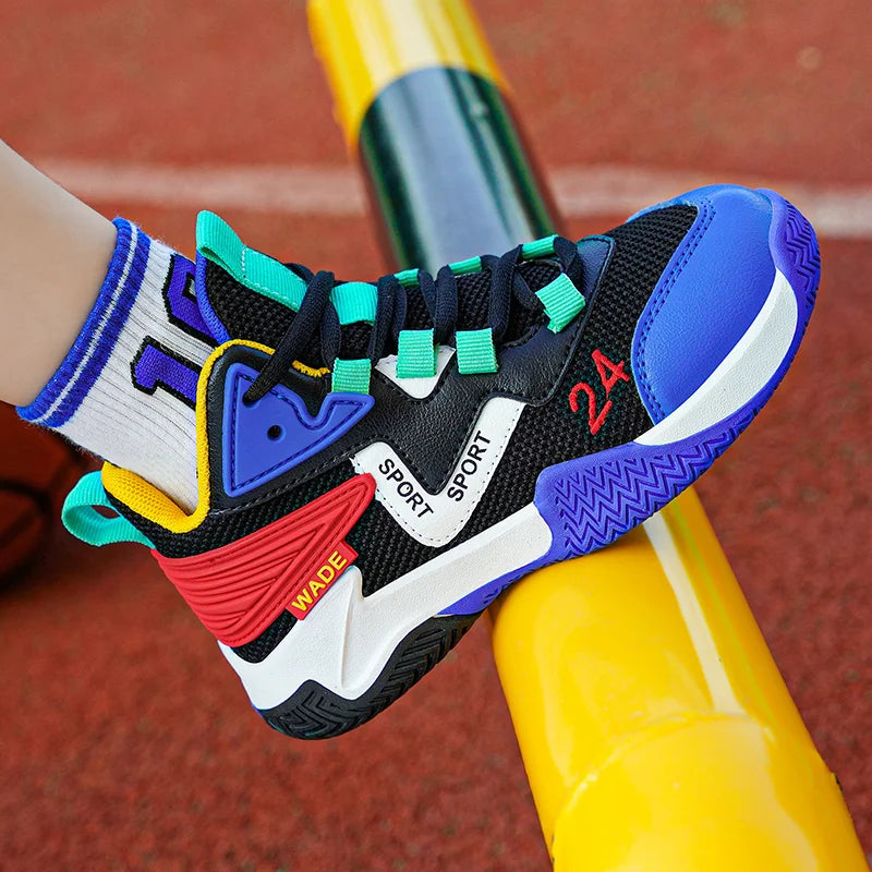 Children Basketball Shoes for Boys Girls Kids Teenagers Breathable Non-slip Lace Up Indoor Outdoor Training Sneakers Tennis Shoe
