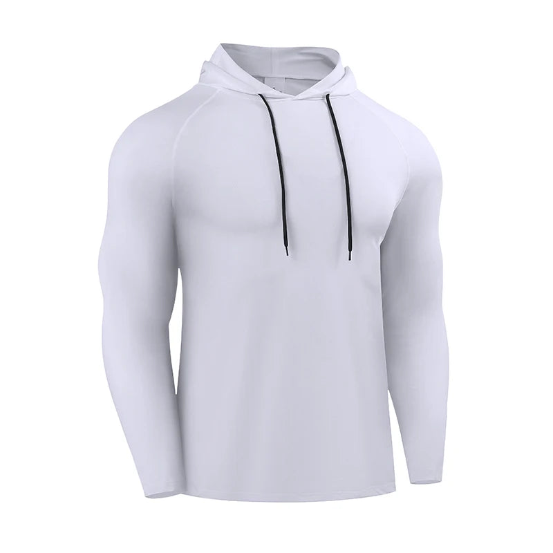 Running Long Sleeve T Shirt Men Sportswear Hooded T-shirt Elastic Jersey Gym Fitness Male Tops Tee Training Sport Tracksuit Men