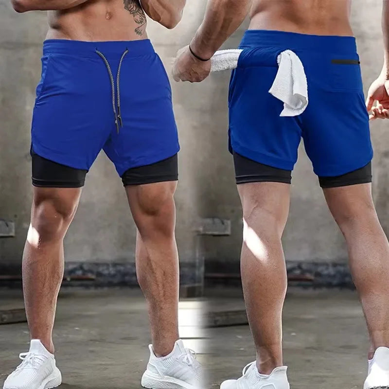 Running Shorts Men Breathable Gyms Bodybuilding Workout Shorts Double Layer Beach Summer Shorts Male Fitness 2 In 1 Sport Shorts