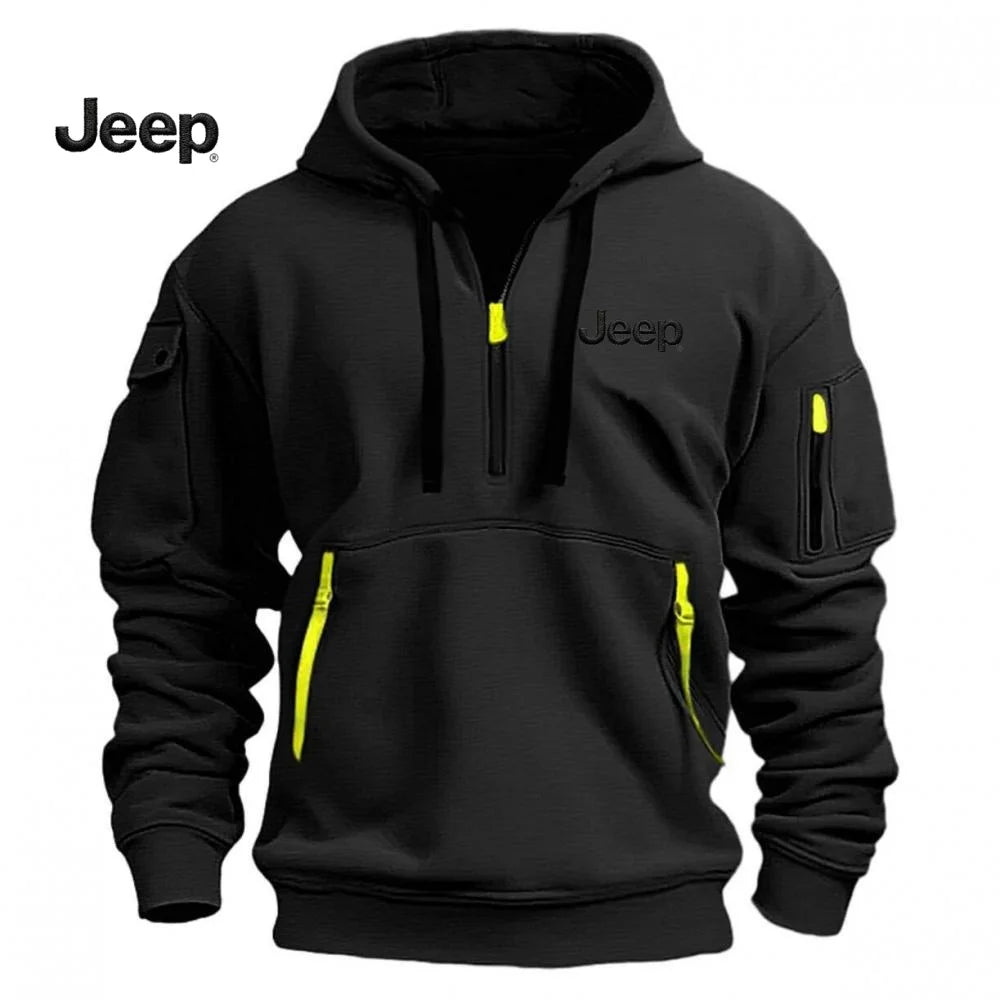 JEEP New Multi-Pocket Zipper Fleece Hoodie Casual Pullover Fashion Sweatshirt