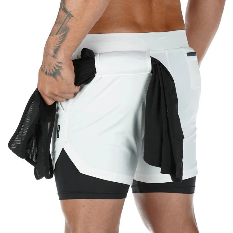 Running Shorts Men Breathable Gyms Bodybuilding Workout Shorts Double Layer Beach Summer Shorts Male Fitness 2 In 1 Sport Shorts