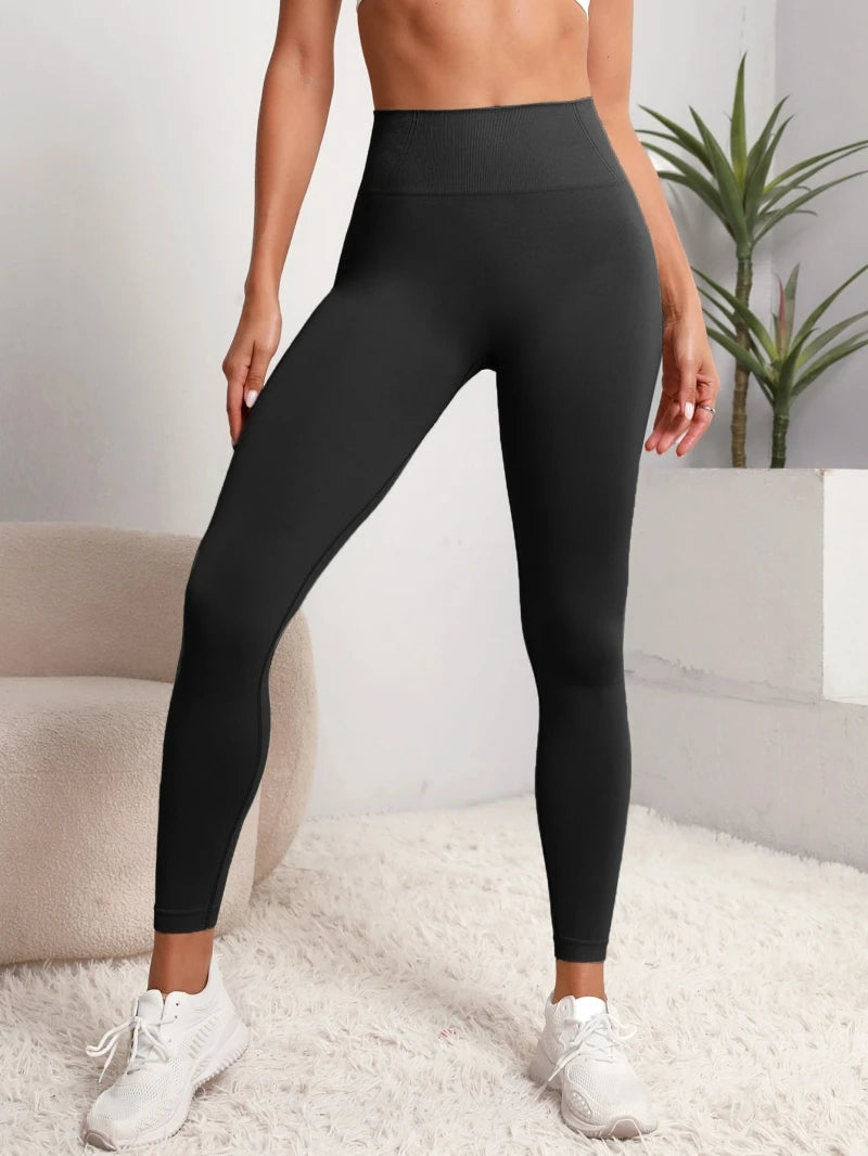 Nuevos pantalones de yoga de cintura alta para mujer - Leggings de control de abdomen, pantalones elásticos suaves para correr, pantalones deportivos cómodos para gimnasio"
