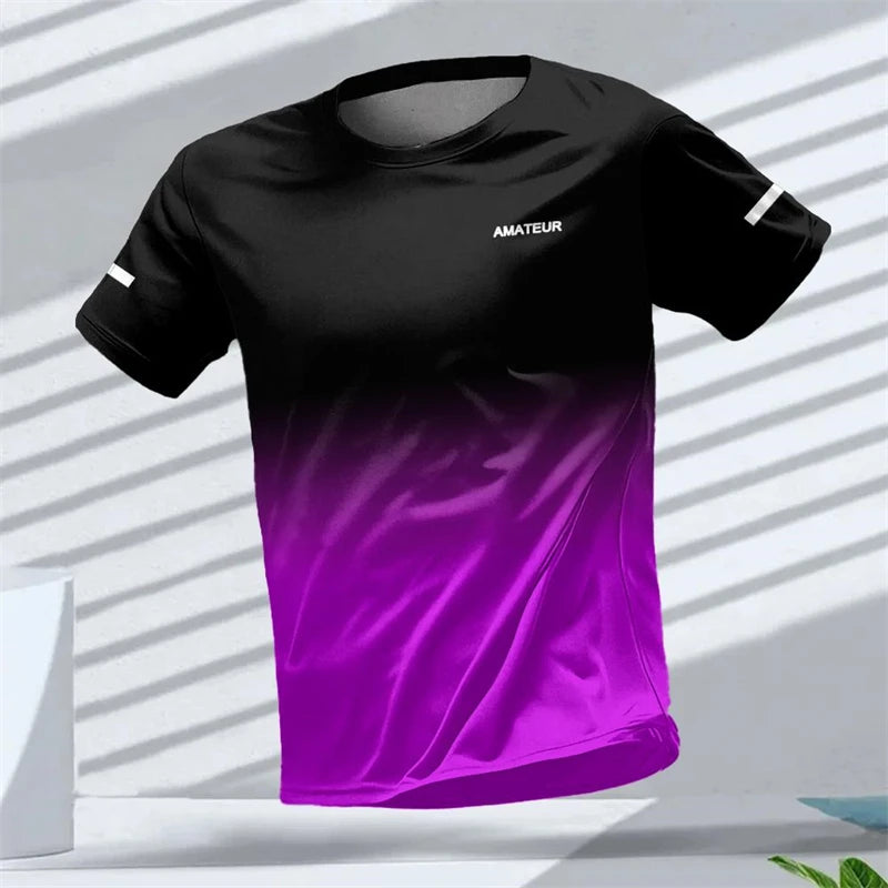 Men's T-shirt Outdoor Sports Running T-shirts Letter Gradient Pattern 3D Printing T Shirts Quick Drying Short Sleeve Unisex Top