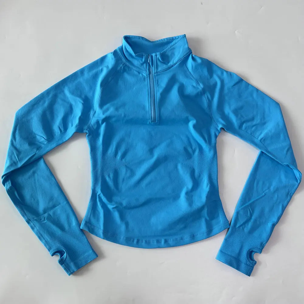 No Logo Yoga Jacket With Half Zip Shirt Women Long Sleeve Sport Tops Seamless Running Workout Coat Fitness Clothing Activewear