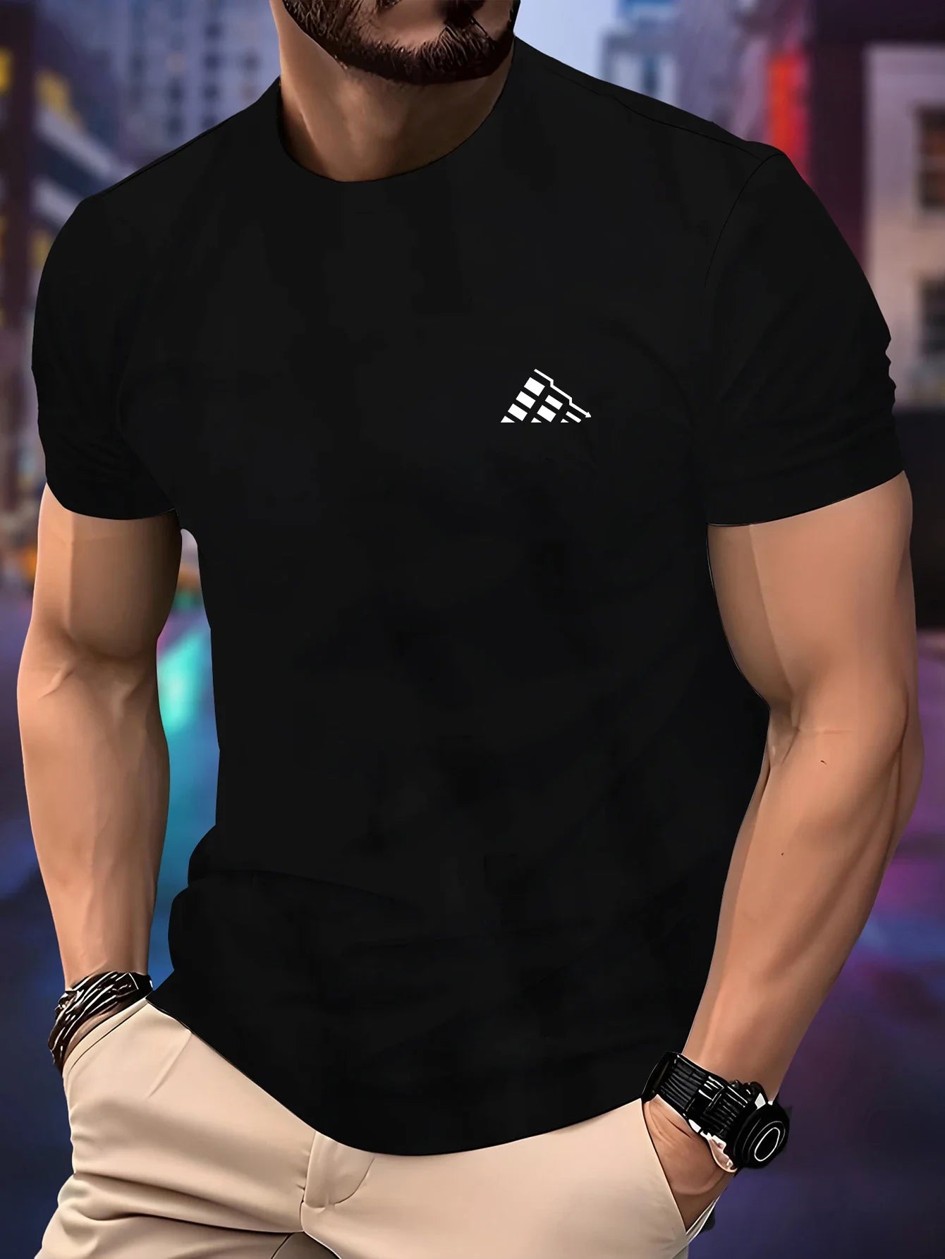 New Men‘s Running T-shirt Spring / Summer Thin Top Trend curve printing Quick Dry Short Sleeve Breathable Fitness Sports T-shirt