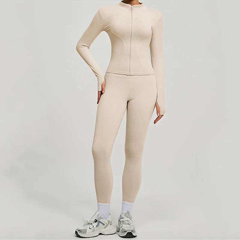 SVEIC Women's Two Piece Tracksuit Yoga Set Long Sleeve Jacket High Waisted Leggings Breathable Gym Clothes For Women Sportswear