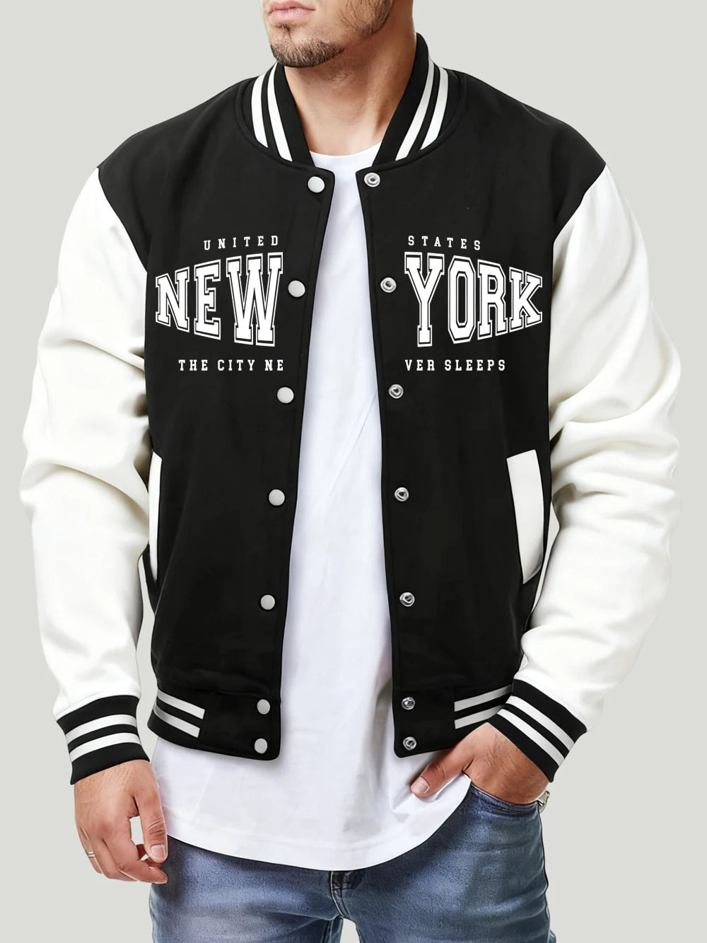 United States New York Printing Jackets Mens Autumn Casual Baseball Jersey Fashion Basics Pocket Coats Fleece Warm Loose Clothes