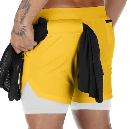 Running Shorts Men Breathable Gyms Bodybuilding Workout Shorts Double Layer Beach Summer Shorts Male Fitness 2 In 1 Sport Shorts