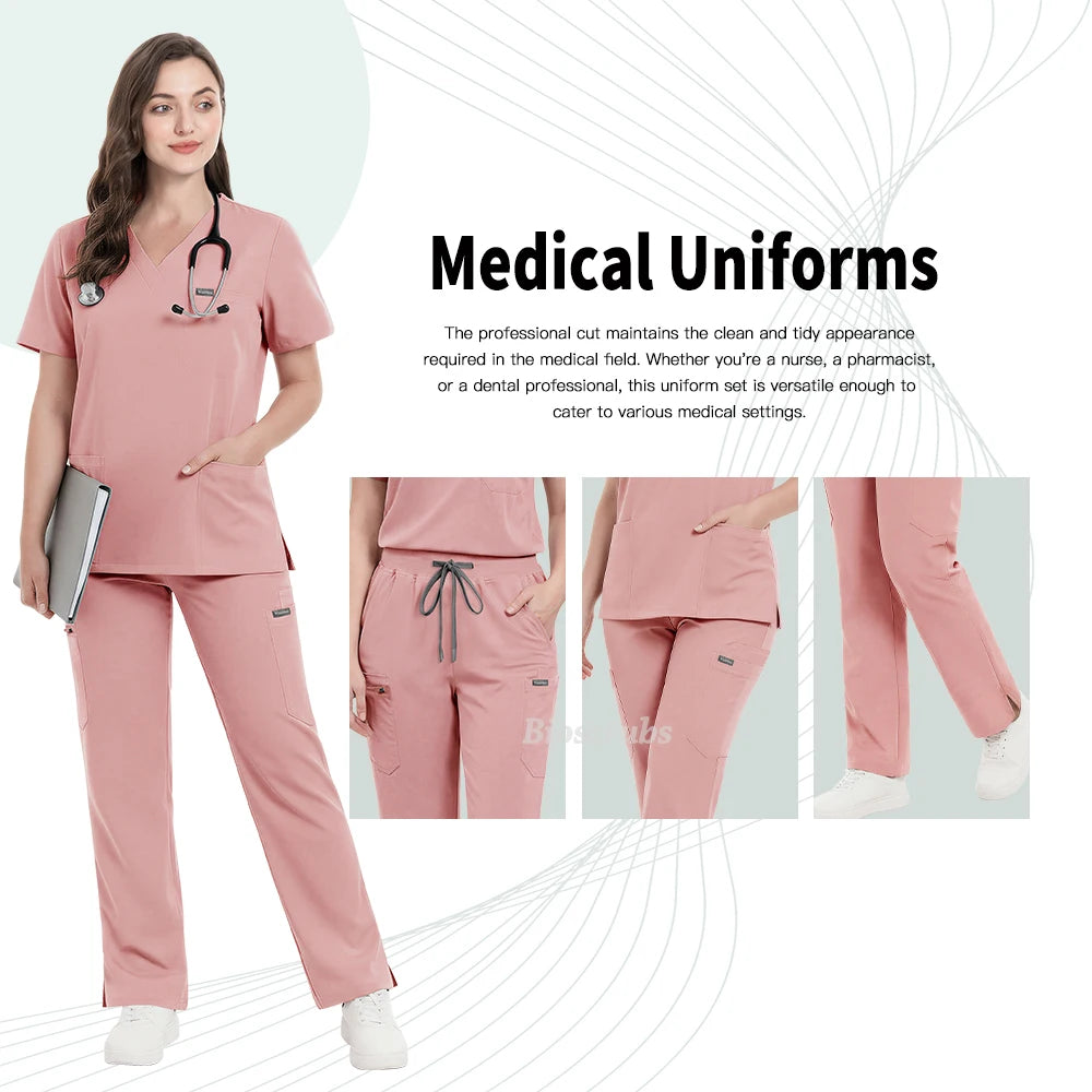 Unisex Hospital Doctor Workwear Medical Dentist Uniform Men Women Scrub Set Clinical Nursing Clothes Beauty Spa Costume Top Pant