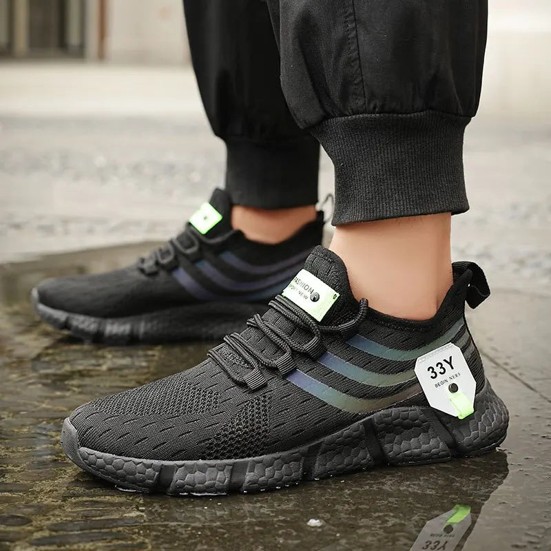 Zapatillas deportivas informales para hombre, transpirables, ligeras, de malla negra, para correr al aire libre, atléticas, para jogging, tenis, para caminar