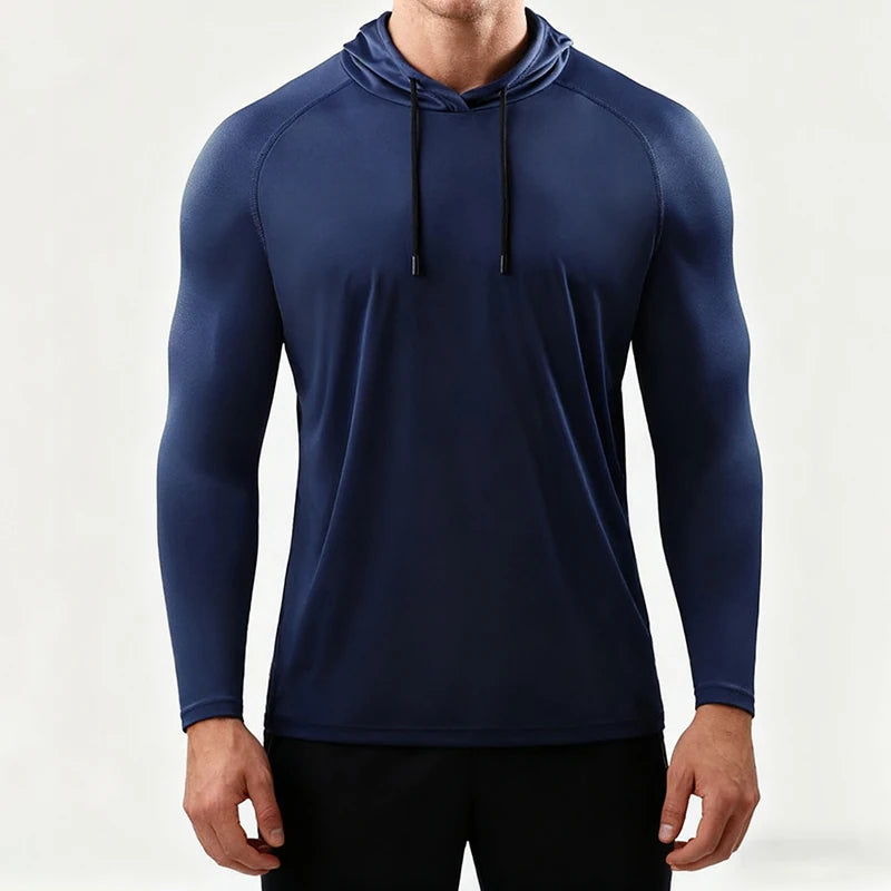 Running Long Sleeve T Shirt Men Sportswear Hooded T-shirt Elastic Jersey Gym Fitness Male Tops Tee Training Sport Tracksuit Men