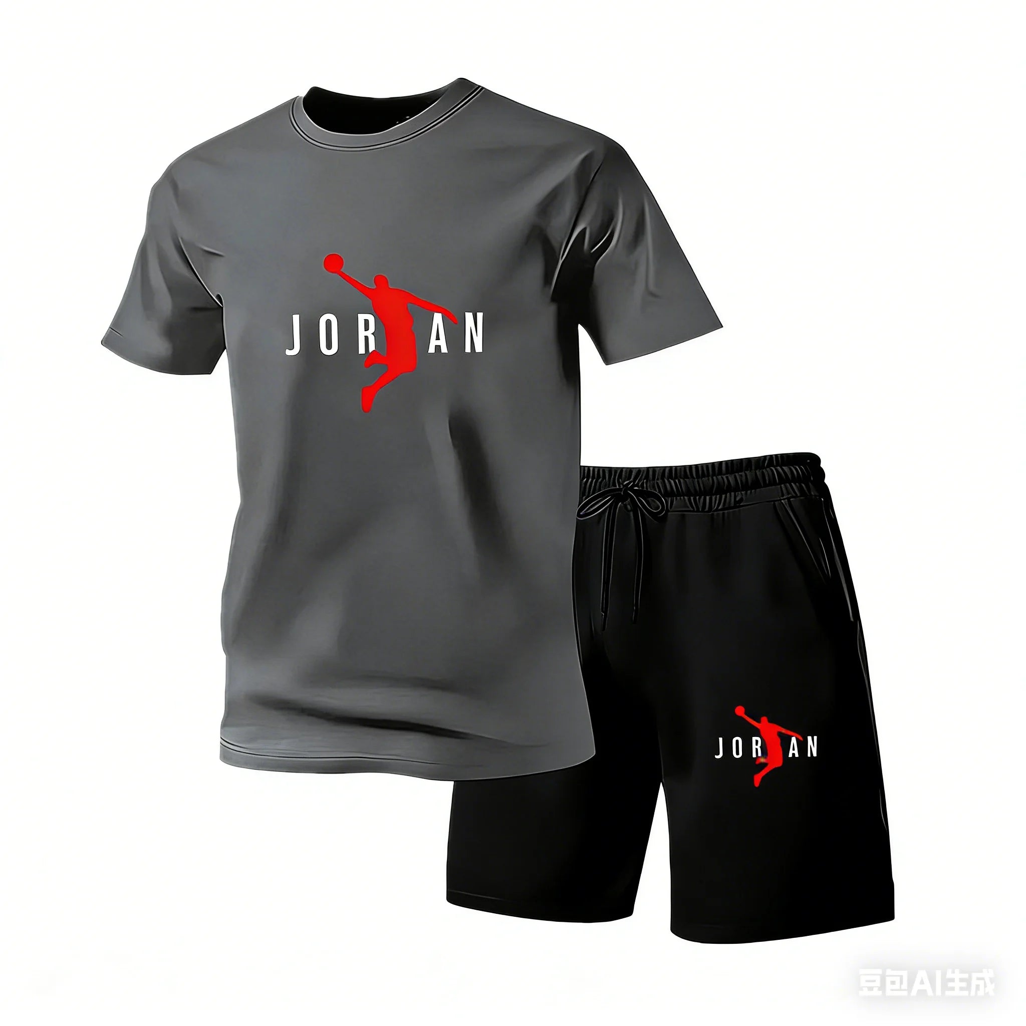 2026 New Jordan Style Men's 2 Piece Set Summer Black Short Sleeve T Shirt Shorts Casual Sports Tracksuits Plus Size S-4XL