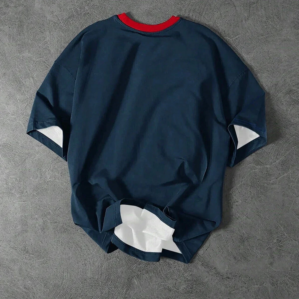 Camiseta de manga corta con cuello redondo y estampado de números y letras para hombre,ropa para