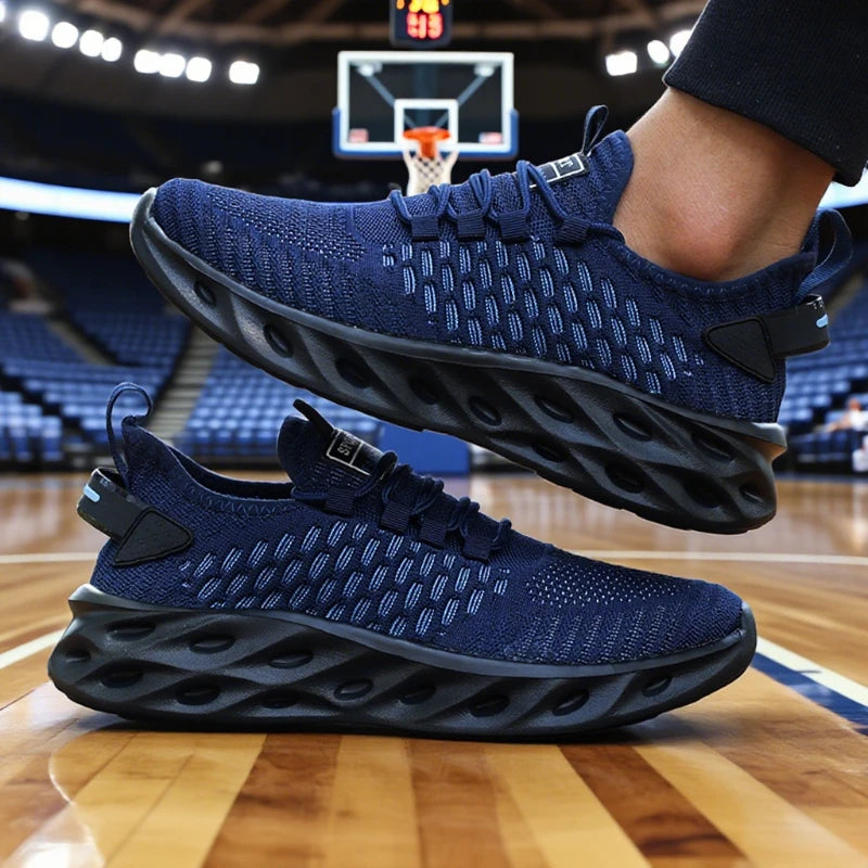 Men's Athletic Basketball Sneakers Bright Yellow Woven Upper Airy Mesh Design Men Shoes Trendy Non-slip Functional Sports Shoes