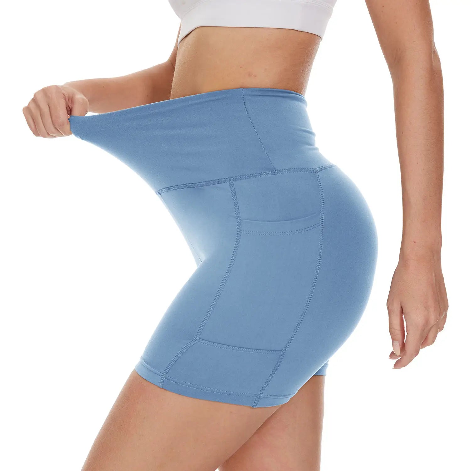Solid Color Yoga Pants With Pockets Quick Drying High Waisted Gym Push Up Yoga Shorts for Woman Breathable Workout Fitness Shor