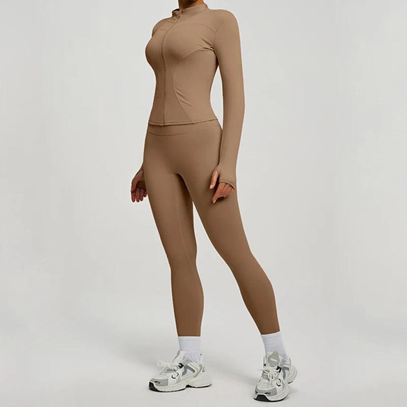 SVEIC Women's Two Piece Tracksuit Yoga Set Long Sleeve Jacket High Waisted Leggings Breathable Gym Clothes For Women Sportswear