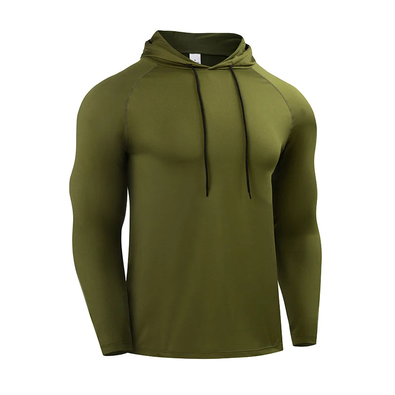 Running Long Sleeve T Shirt Men Sportswear Hooded T-shirt Elastic Jersey Gym Fitness Male Tops Tee Training Sport Tracksuit Men