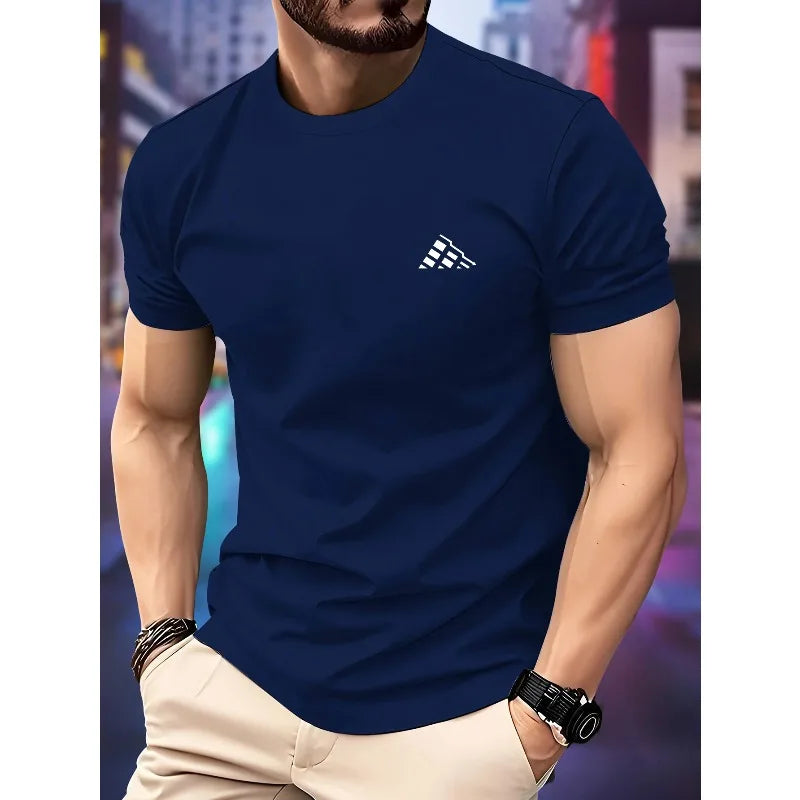 New Men‘s Running T-shirt Spring / Summer Thin Top Trend curve printing Quick Dry Short Sleeve Breathable Fitness Sports T-shirt