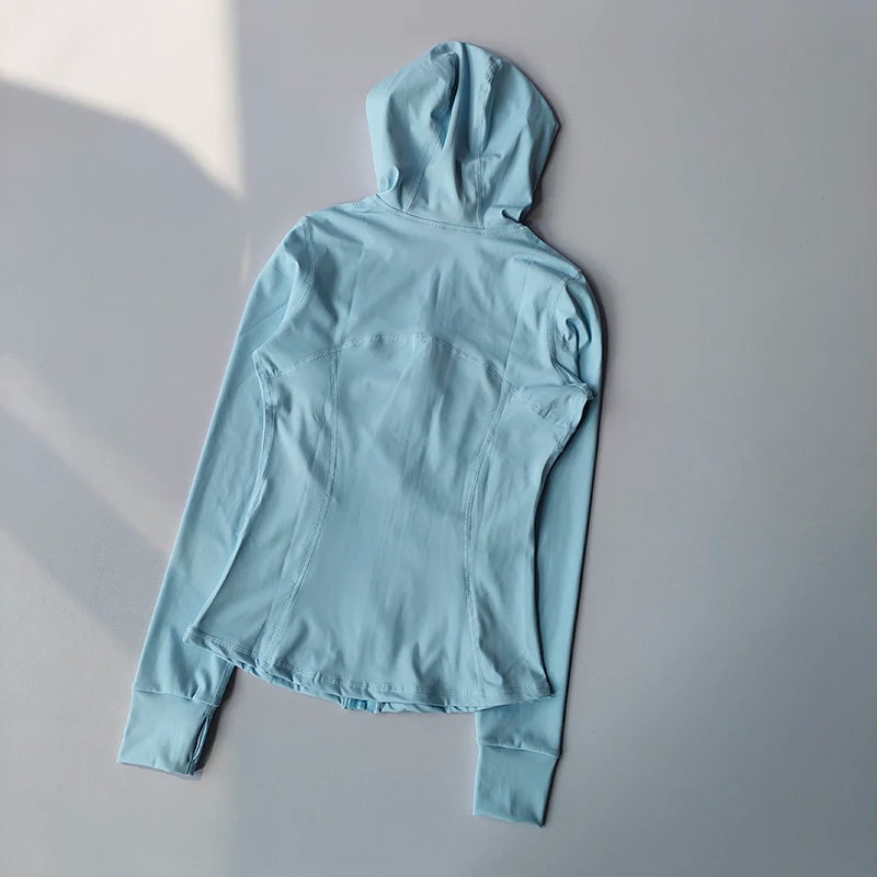 Women's Hooded Zip-Up Yoga Jacket - Windproof Long Sleeve Workout Top, Slim Fit Running Coat for Fall/Winter