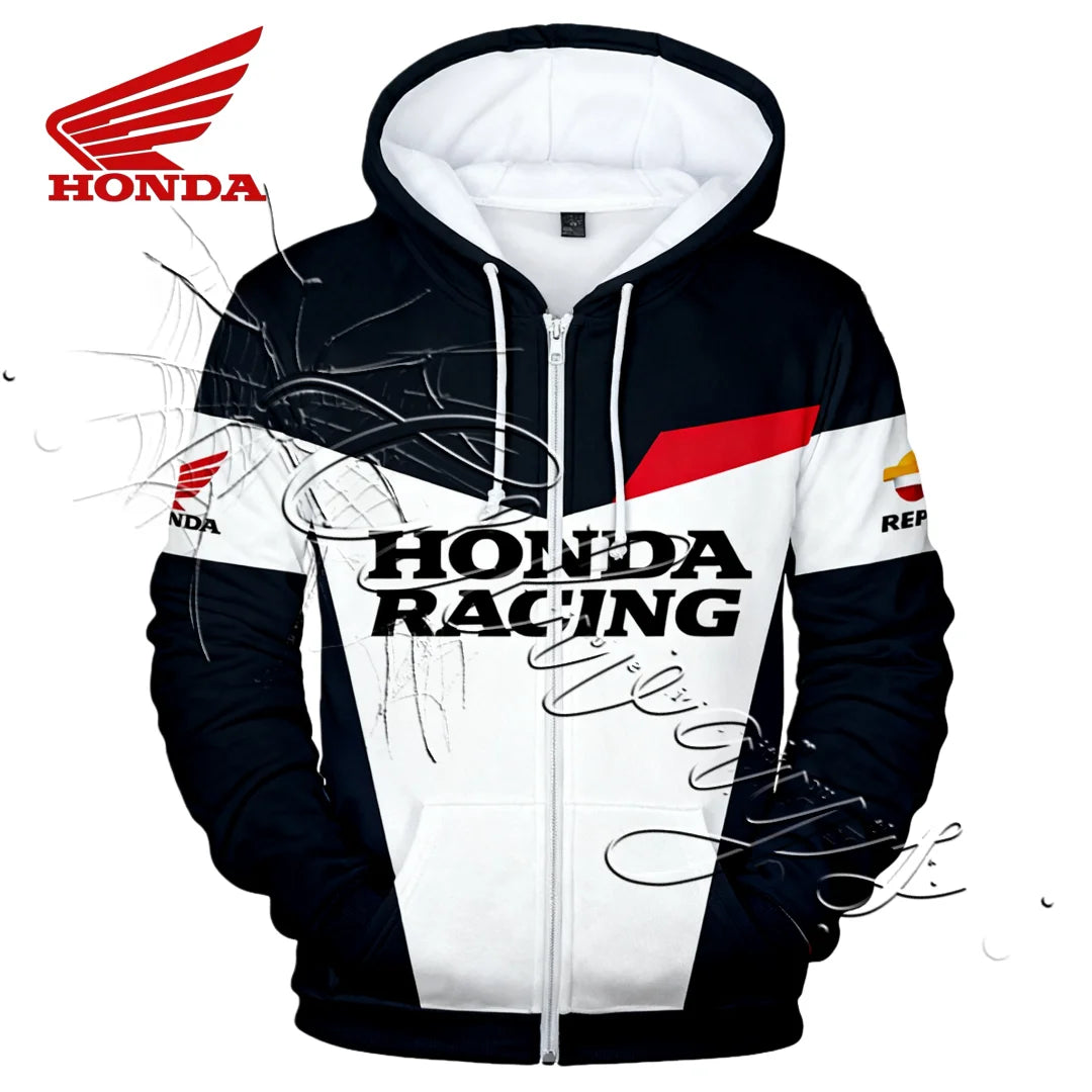 2026 New Autumn and Winter Fashion Design Motorcycle Suit Honda Racing Enthusiast Outdoor Sports Hooded Jacket Zipper Sweatshirt