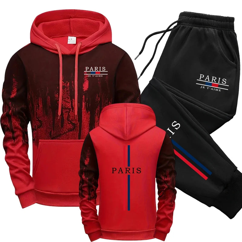 Paris Fashion Tracksuit Hooded Sweatshirt Sweatpants City Vibe Hoodies 2 Piece Set Autumn Winter Men's Daily Casual Sport Outfit