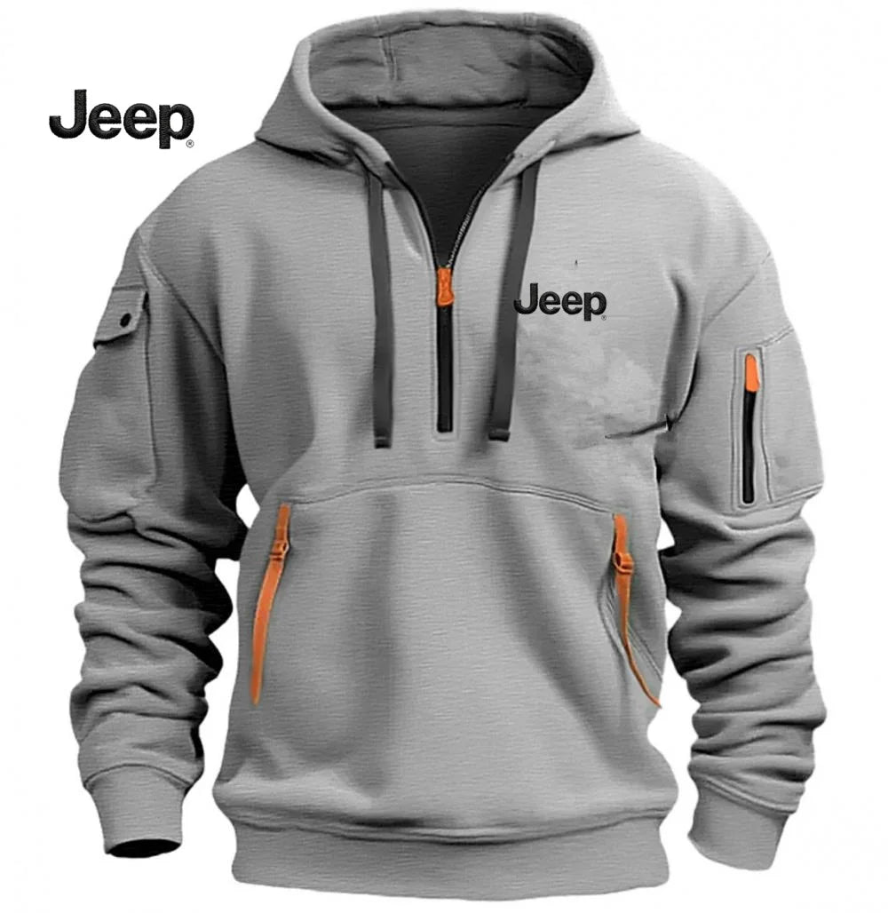 JEEP New Multi-Pocket Zipper Fleece Hoodie Casual Pullover Fashion Sweatshirt