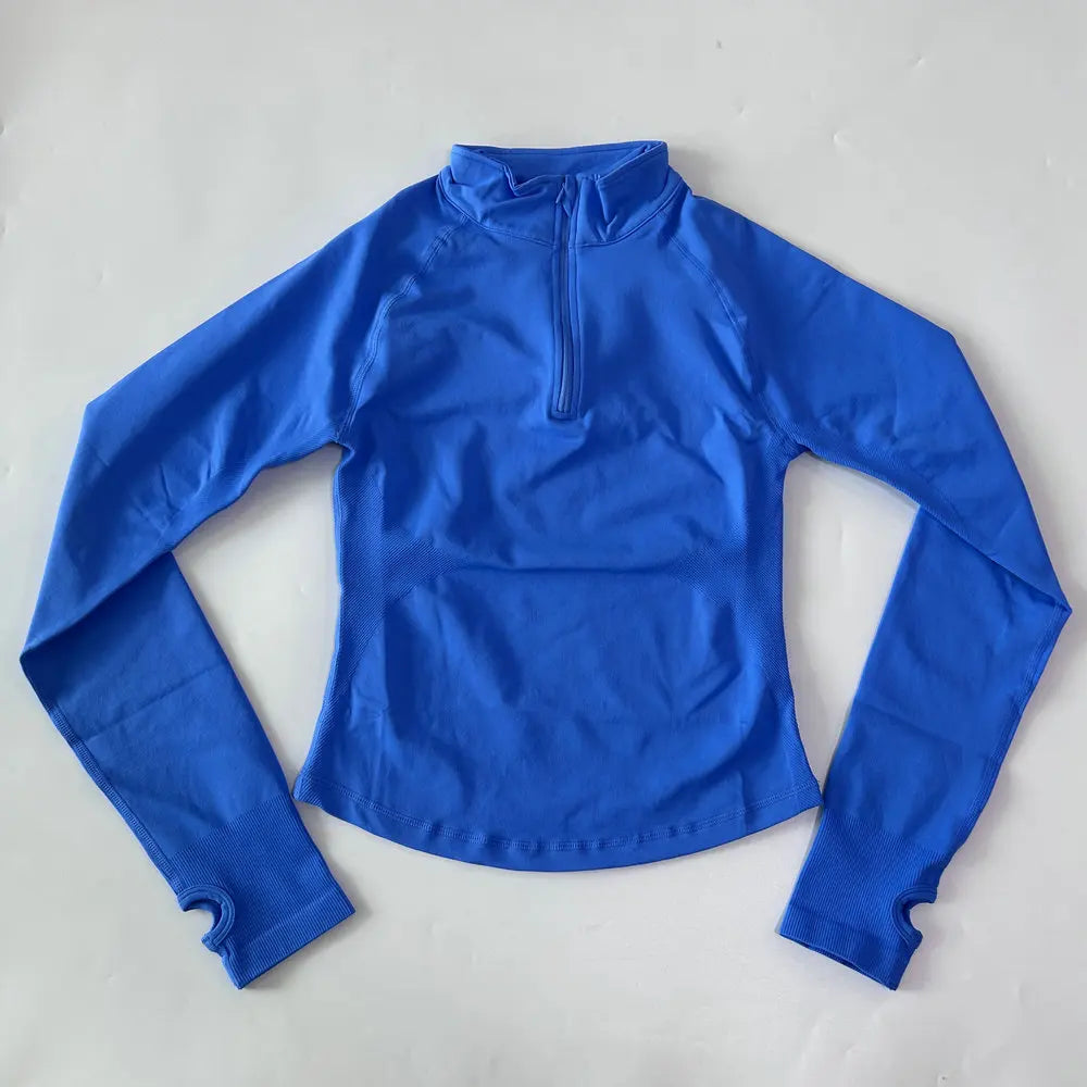 No Logo Yoga Jacket With Half Zip Shirt Women Long Sleeve Sport Tops Seamless Running Workout Coat Fitness Clothing Activewear
