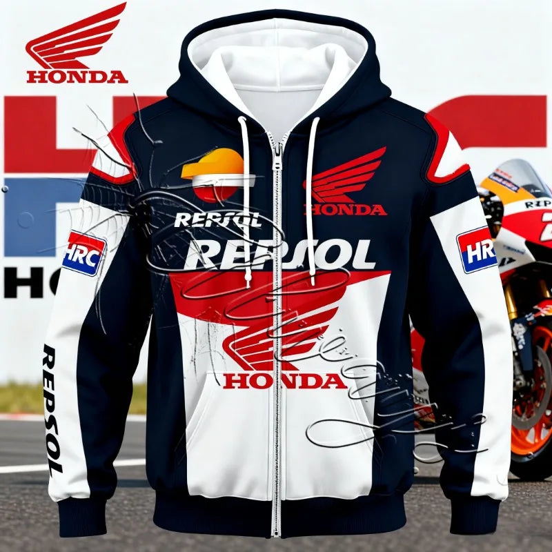 2026 New Autumn and Winter Fashion Design Motorcycle Suit Honda Racing Enthusiast Outdoor Sports Hooded Jacket Zipper Sweatshirt