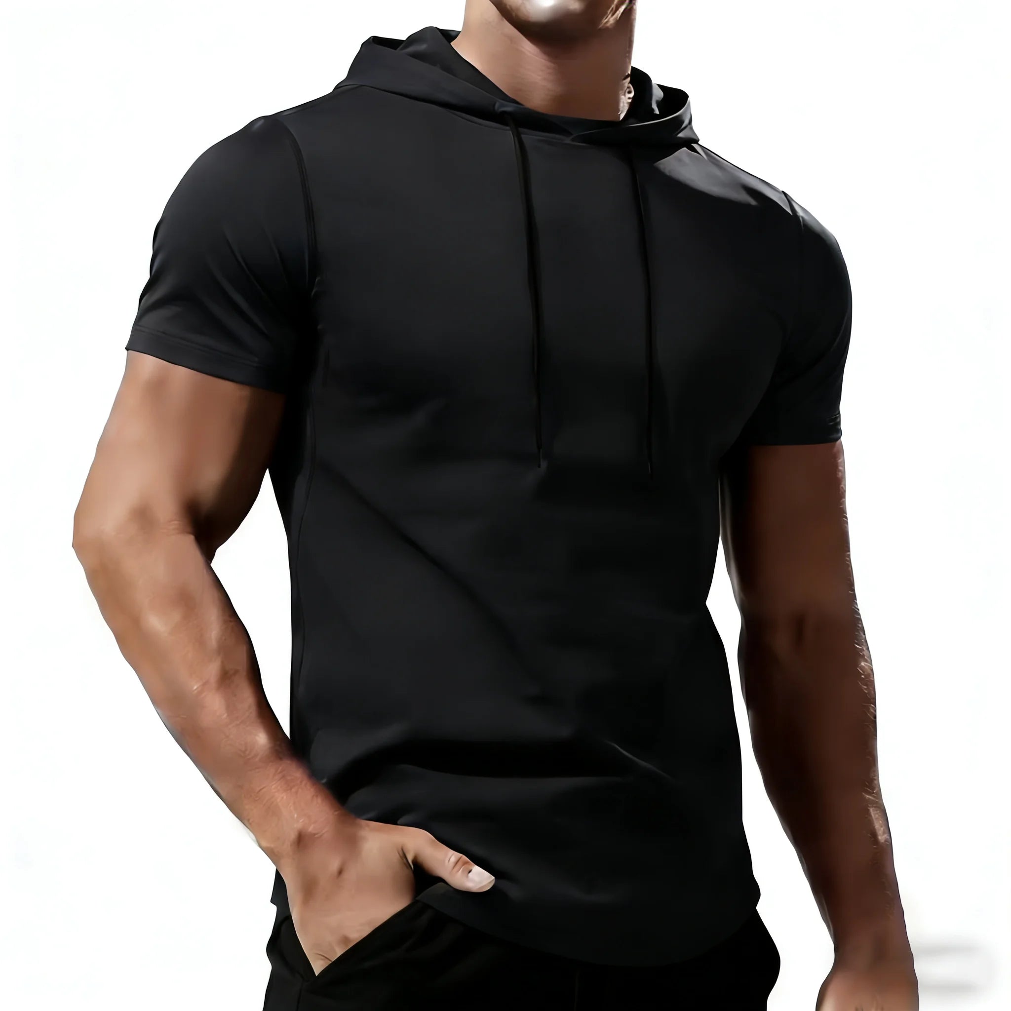 Men's Running T-shirt Sportswear Hooded Tops Tee Workout Tracksuit Training Male Clothing Elastic Gym Fitness Sport T Shirt Men